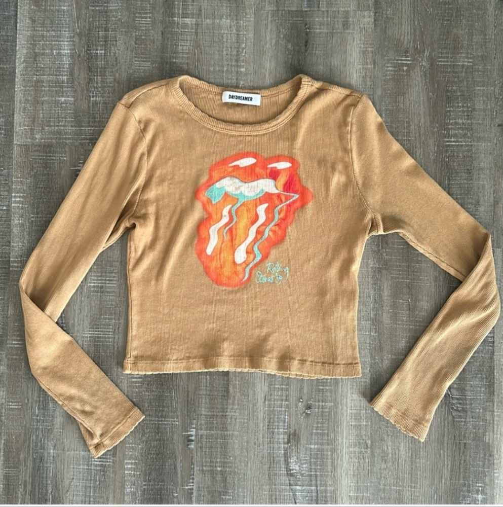Daydreamer X Free People Rolling Stones Longsleeve Fitted Baby Tee NWOT